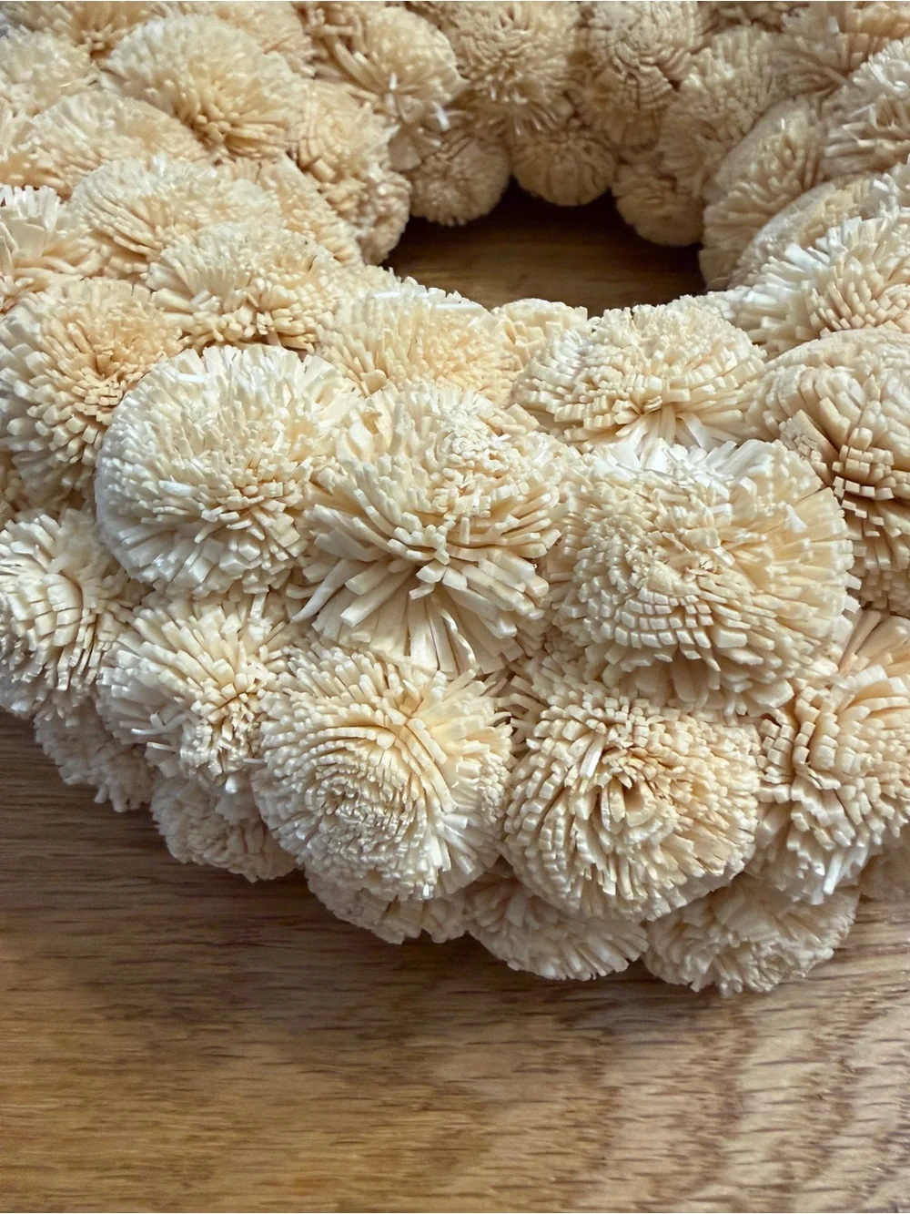 Handmade Cream Pom Pom Holiday Wreath